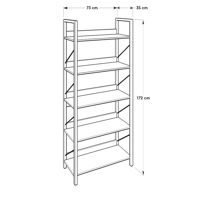 Hanah Home Ktp-850-Oo-1 Estantería de Nogal con Estructura Metálica, 73x172x35 cm, Tablero Melamina.